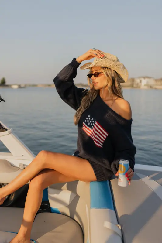 Hudson Flag Knit Sweater In Navy