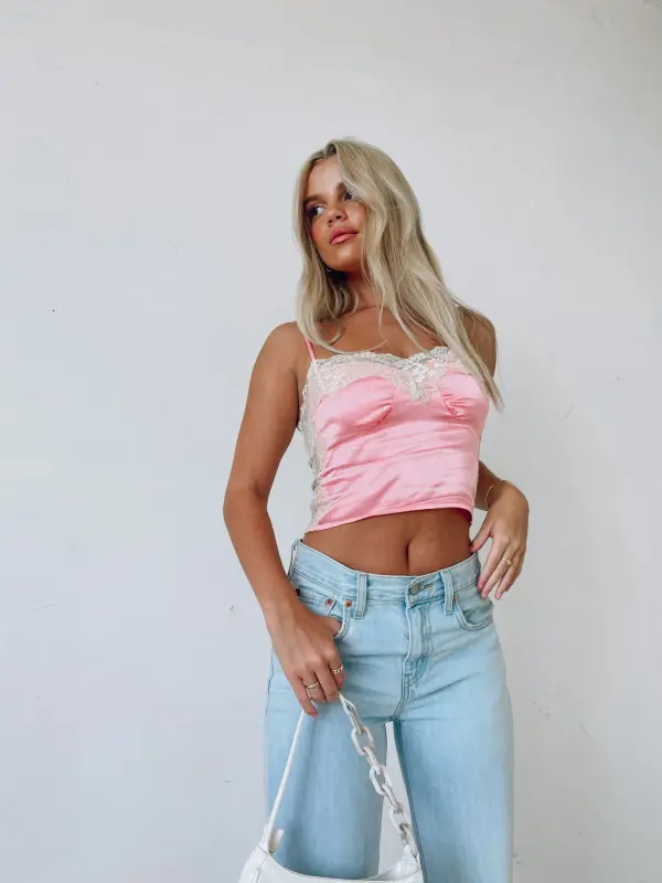 Pink Satin Lace Cami